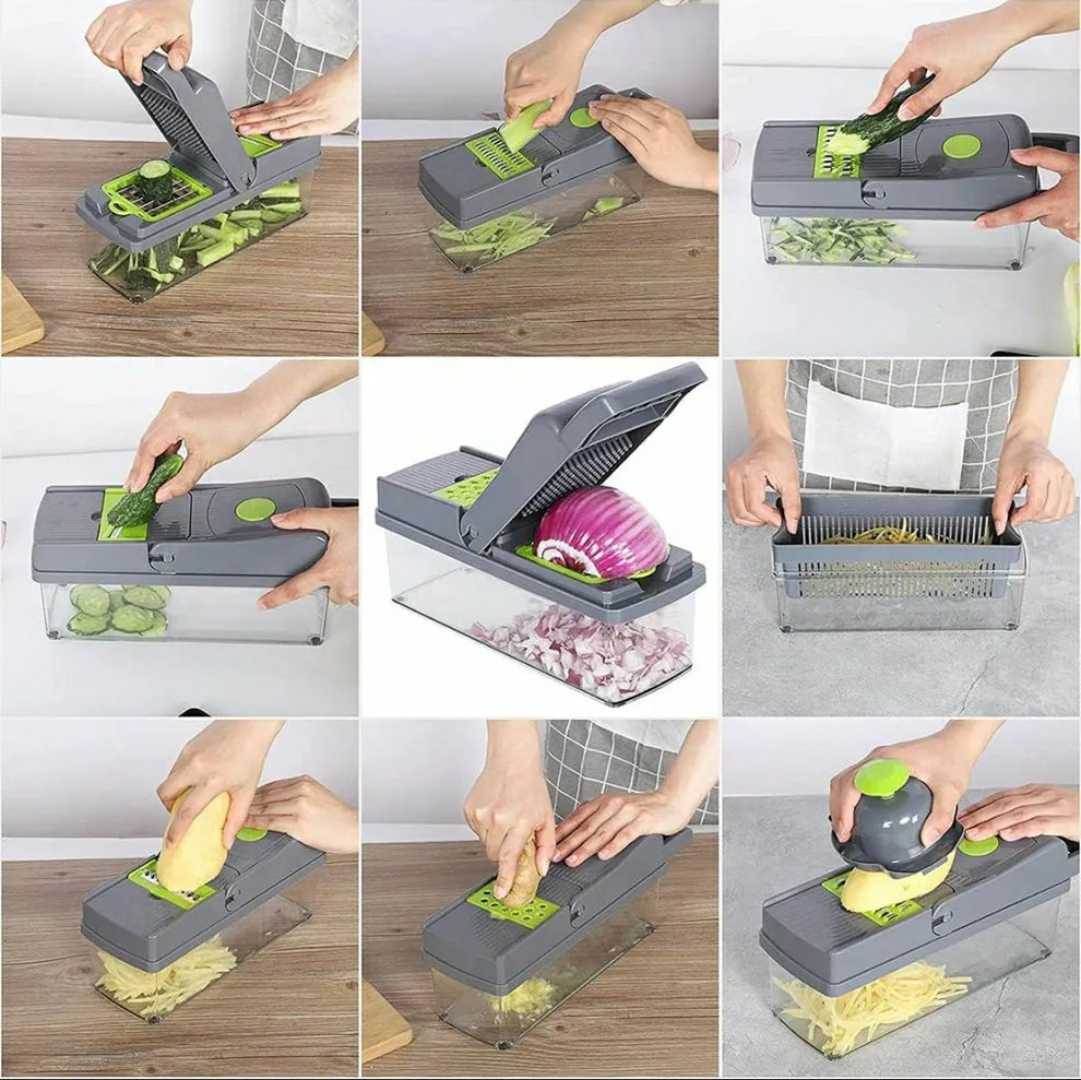 16 in 1 Vegetable Chopper & Slicer with Colander Basket