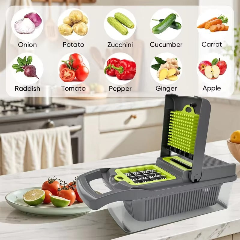 16 in 1 Vegetable Chopper & Slicer with Colander Basket